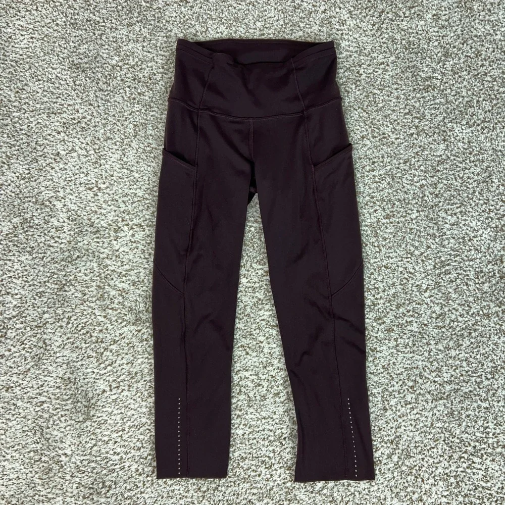 Lululemon Leggings Womens 2 Red Brown Running Leggings Fast Free Crop Yoga Gym